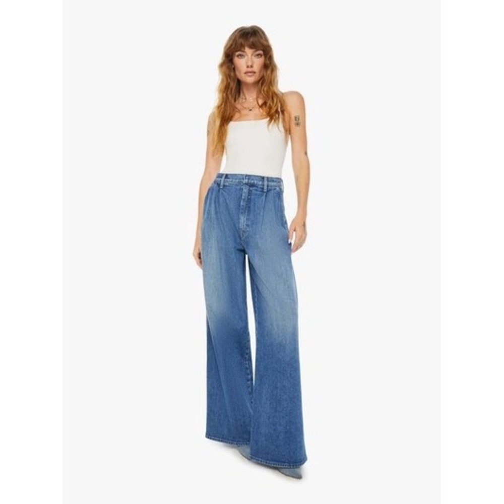 Mother Clare V. The Pleated Belle Prep Heel Playing In Paris Jeans Blue 29